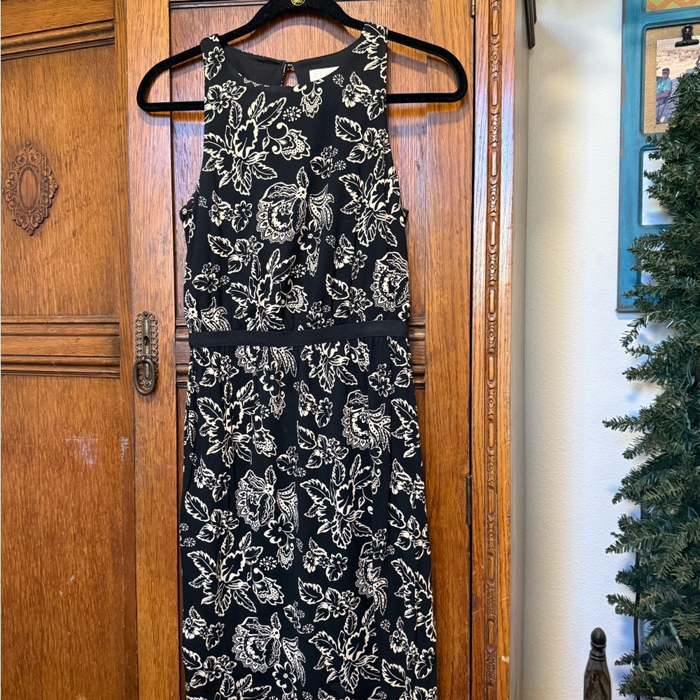 LOFT Black and White Floral Midi Dress